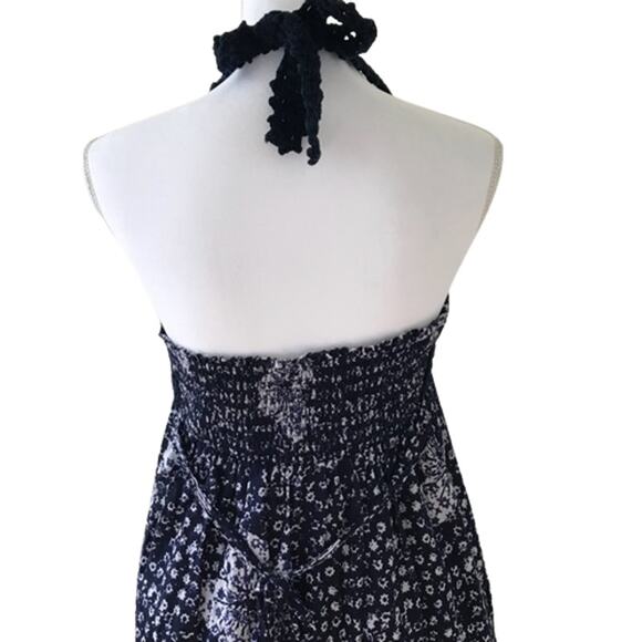 Lucky Brand John Robshaw Maxi Dress Crochet Halter Floral Size Small Blue Boho - Picture 5 of 9